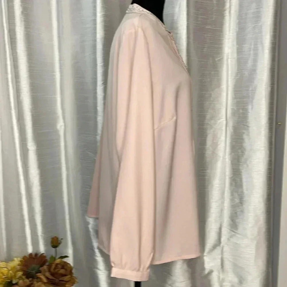Fair Lady Women’s 14 Light Pink Embellished Pleated Button Up Long Sleeve Blouse - Picture 3 of 9